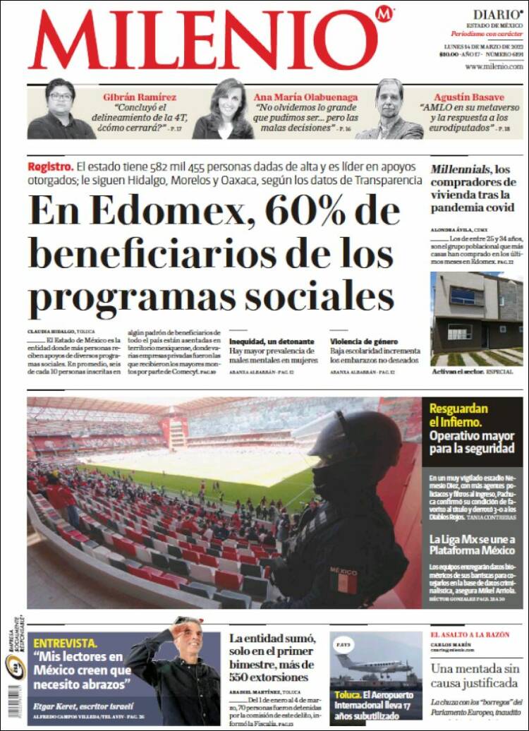 Portada de Milenio - Estado de México (México)