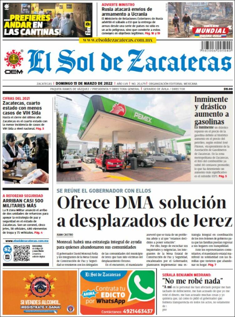 Portada de El Sol de Zacatecas (México)