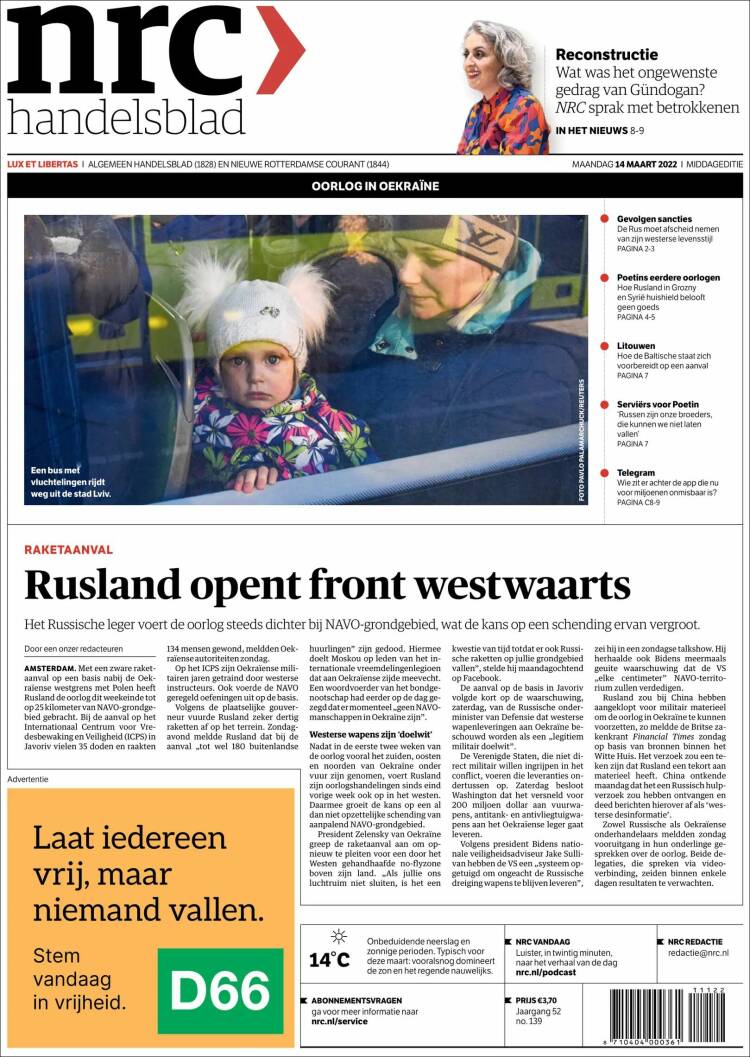 Portada de NRC Handelsblad (Pa&iacute;ses Bajos)