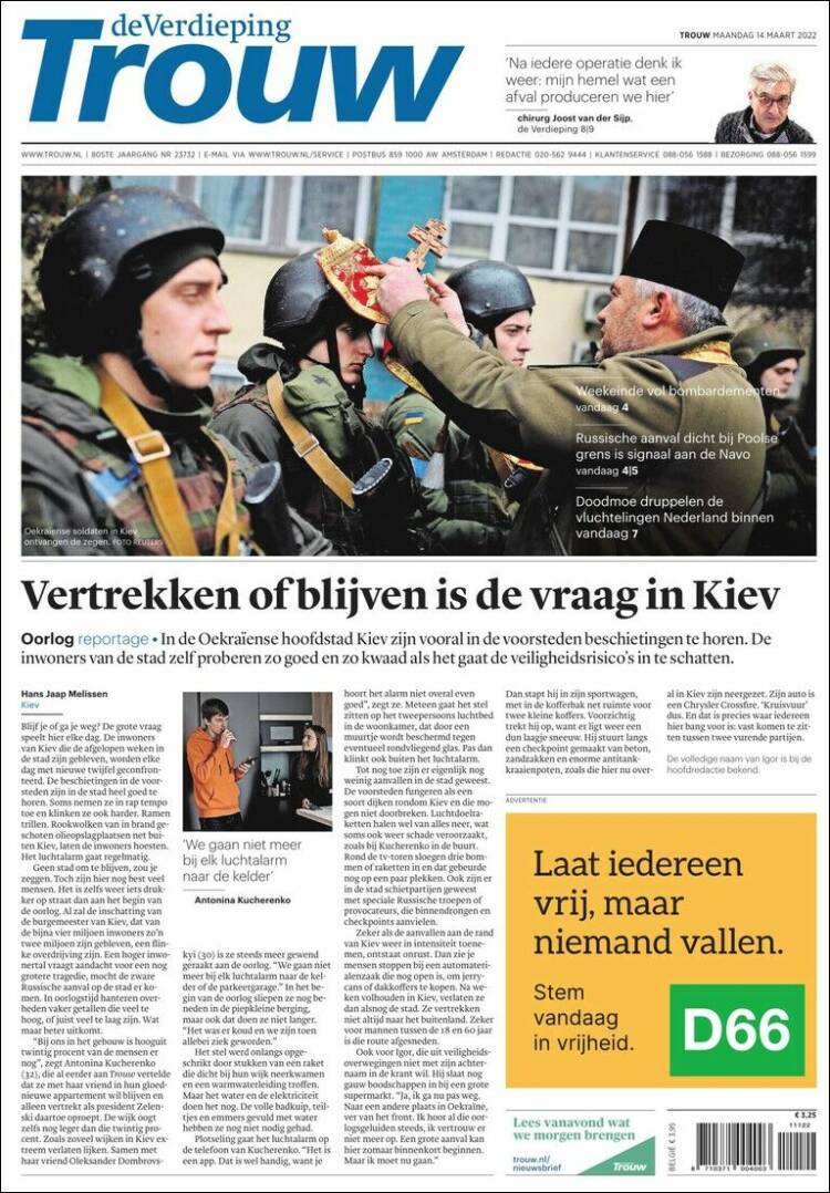 Portada de Trouw (Pa&iacute;ses Bajos)