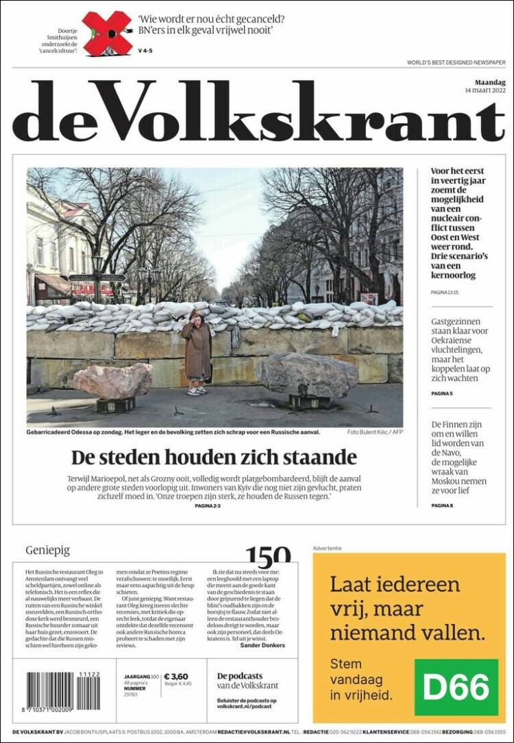Portada de De Volkskrant (Pa&iacute;ses Bajos)