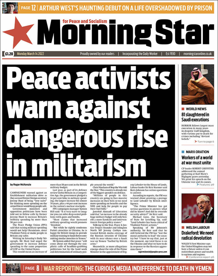 Portada de Morning Star (Reino Unido)