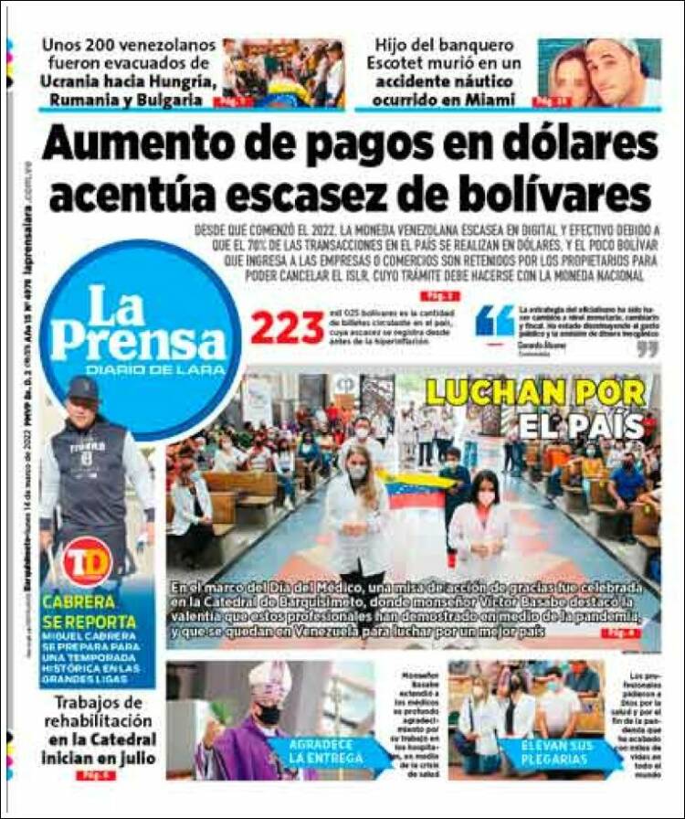 Portada de La Prensa de Lara (Venezuela)