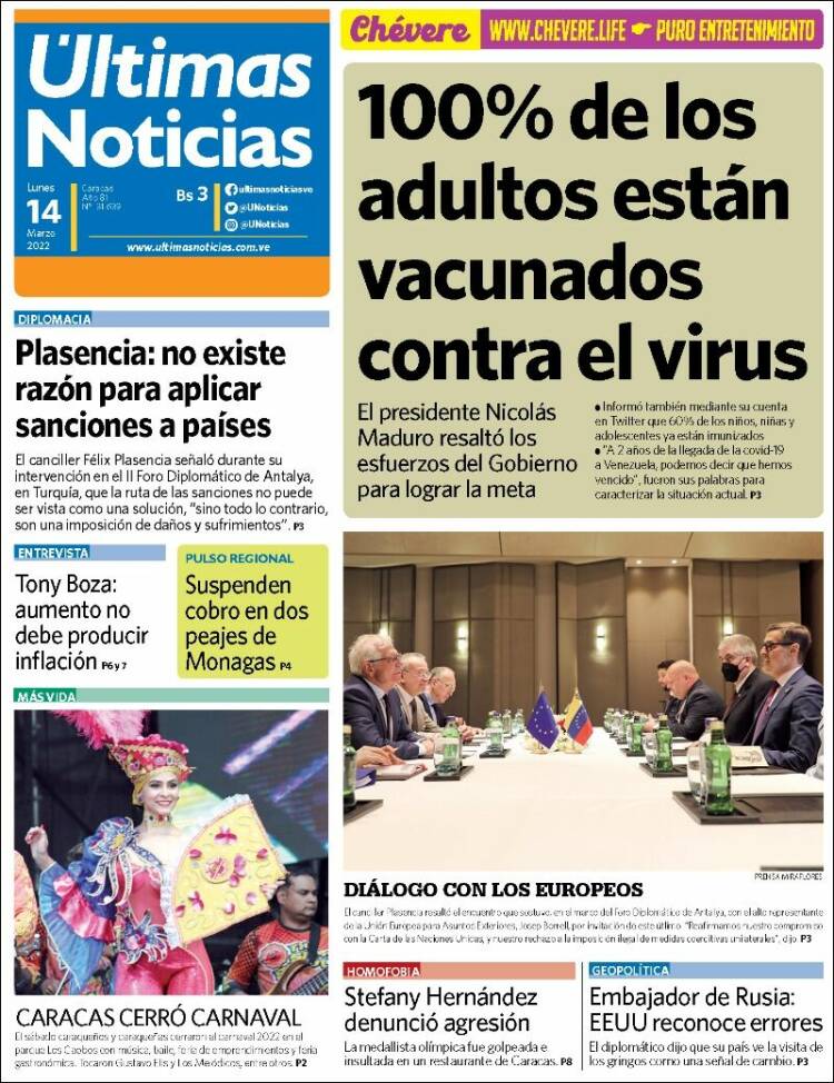 Portada de Últimas Noticias (Venezuela)