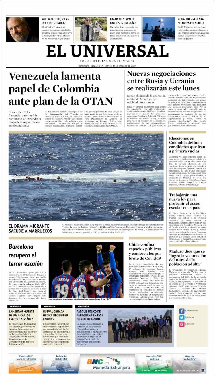 Portada de Universal (Venezuela)