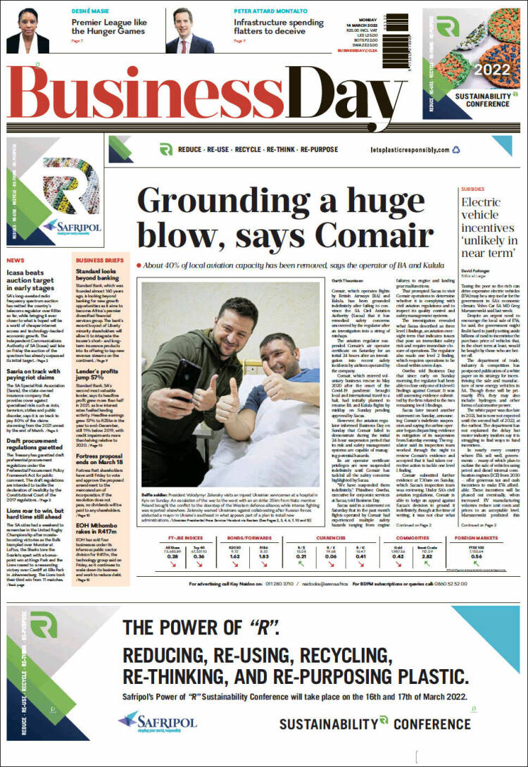 Portada de Business Day (Sud&aacute;frica)