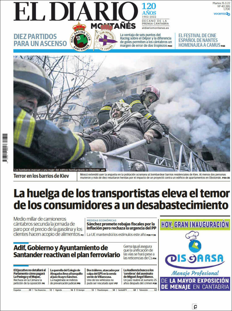 Portada de El Diario Montañés (España)