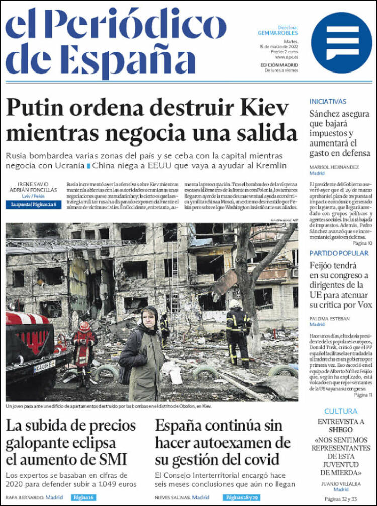 Portada de El Periódico de España (España)