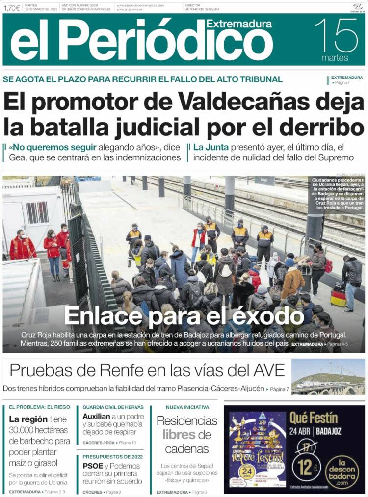 Portada de El Periódico de Extremadura (España)