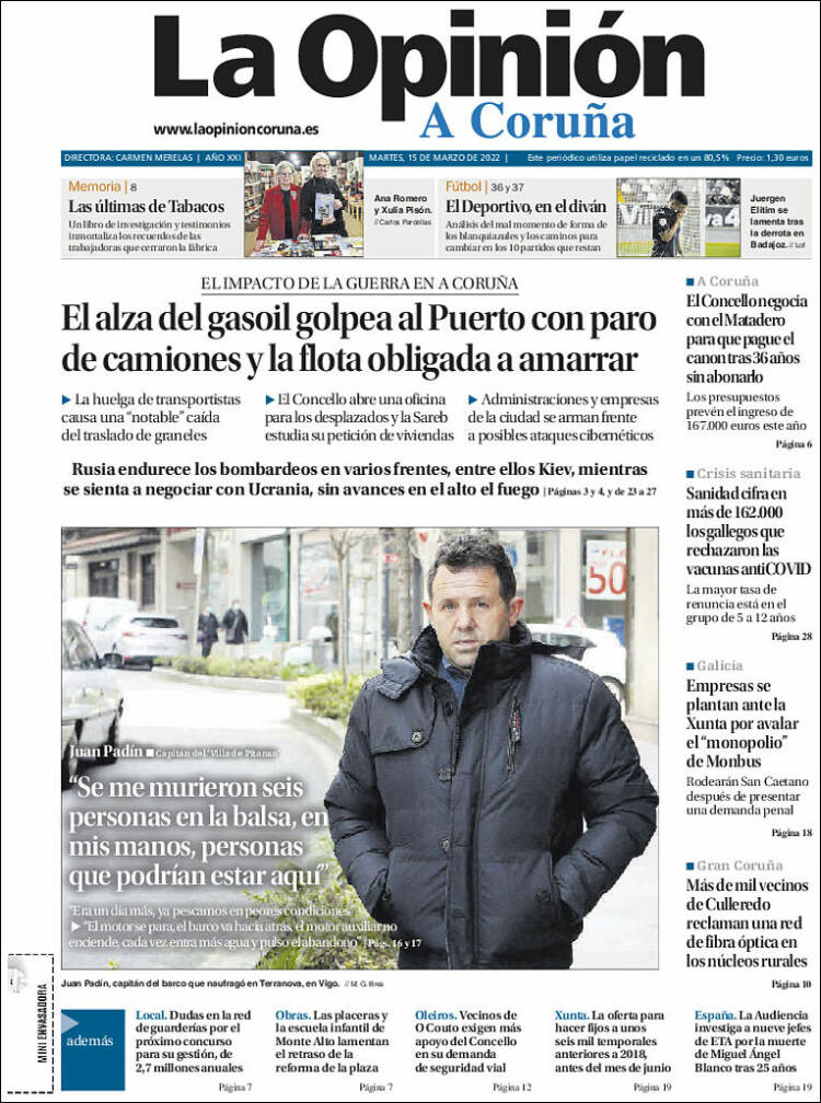 Portada de La Opinión de A Coruña (España)