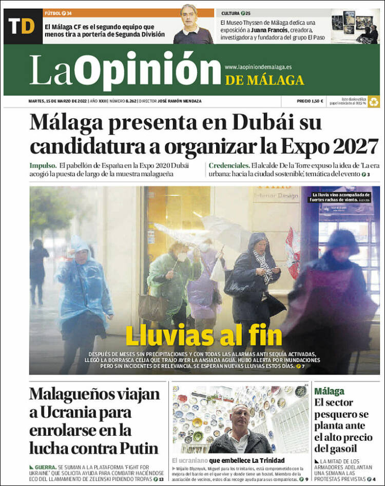 Portada de La Opinión de Málaga (España)