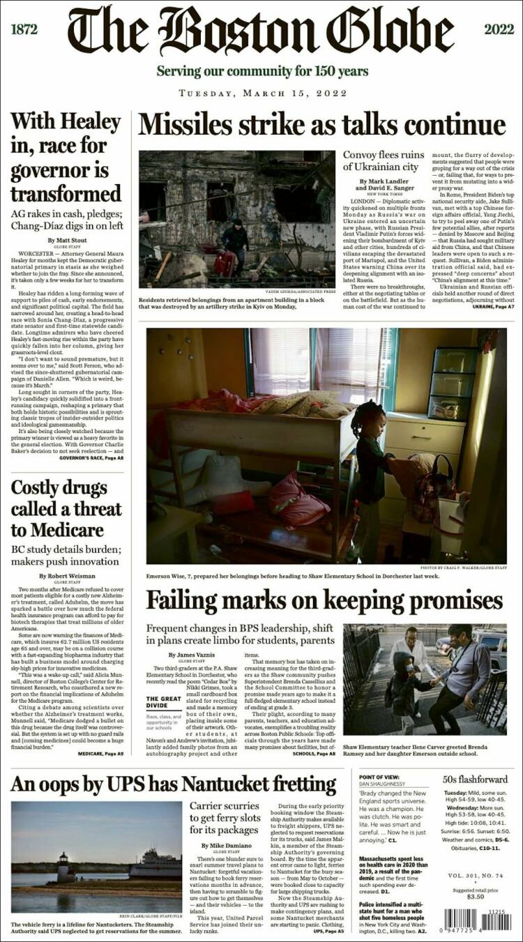 Portada de Boston Globe (USA)