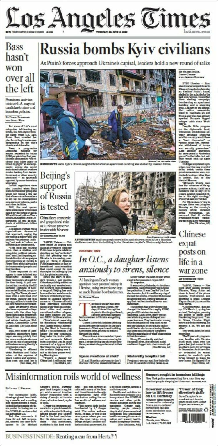 Portada de Los Angeles Times (USA)