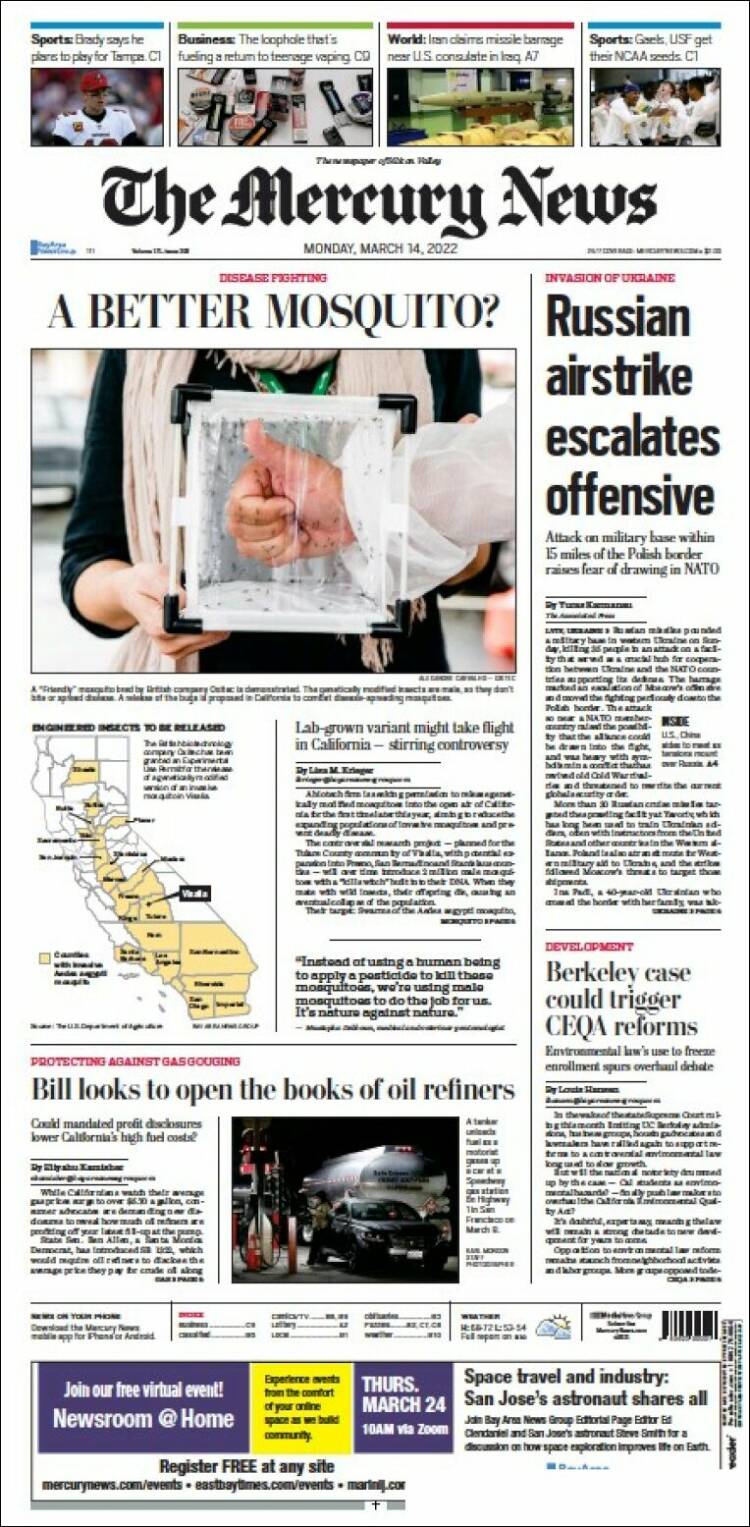 Portada de San Jose Mercury News (USA)