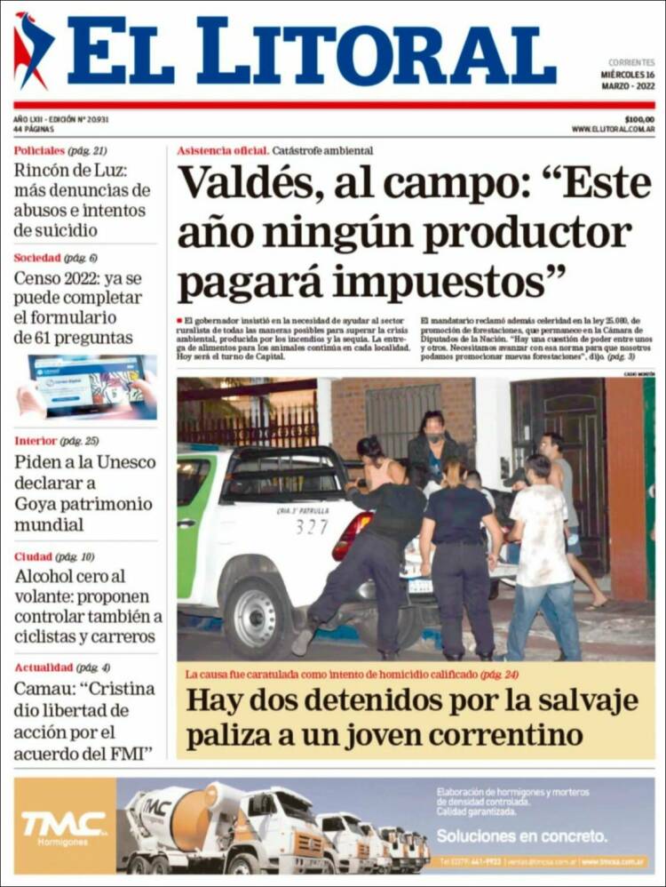 Portada de El Litoral Corrientes (Argentina)