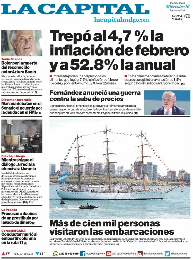 Portada de Diario La Capital - Mar del Plata (Argentina)