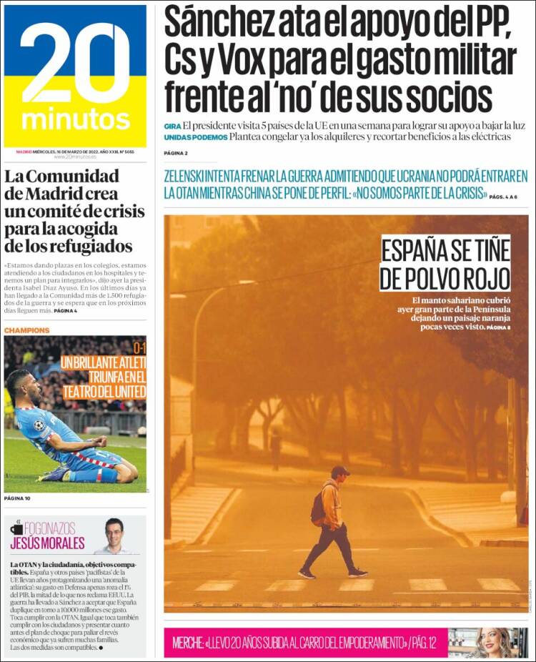 Portada de 20 Minutos - Madrid (Espa&ntilde;a)