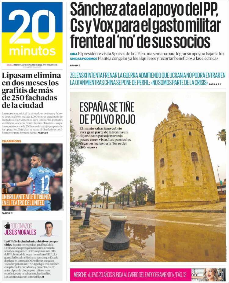 Portada de 20 Minutos - Sevilla (España)