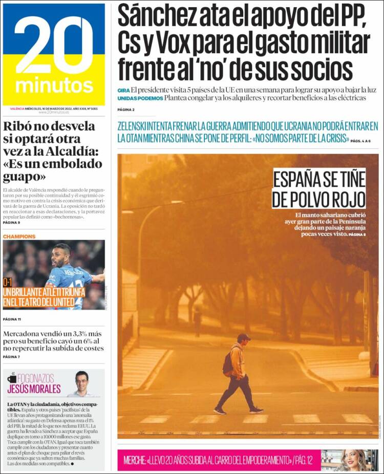 Portada de 20 Minutos - Valencia (Espa&ntilde;a)
