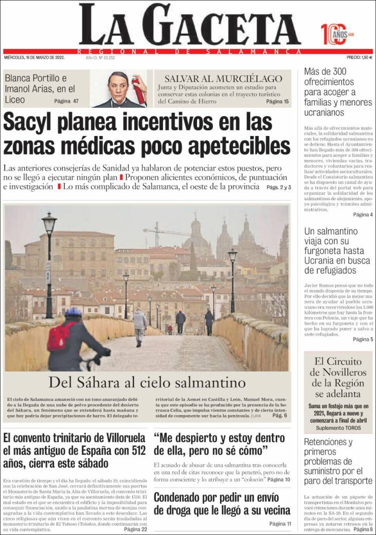 Portada de La Gaceta de Salamanca (Espa&ntilde;a)
