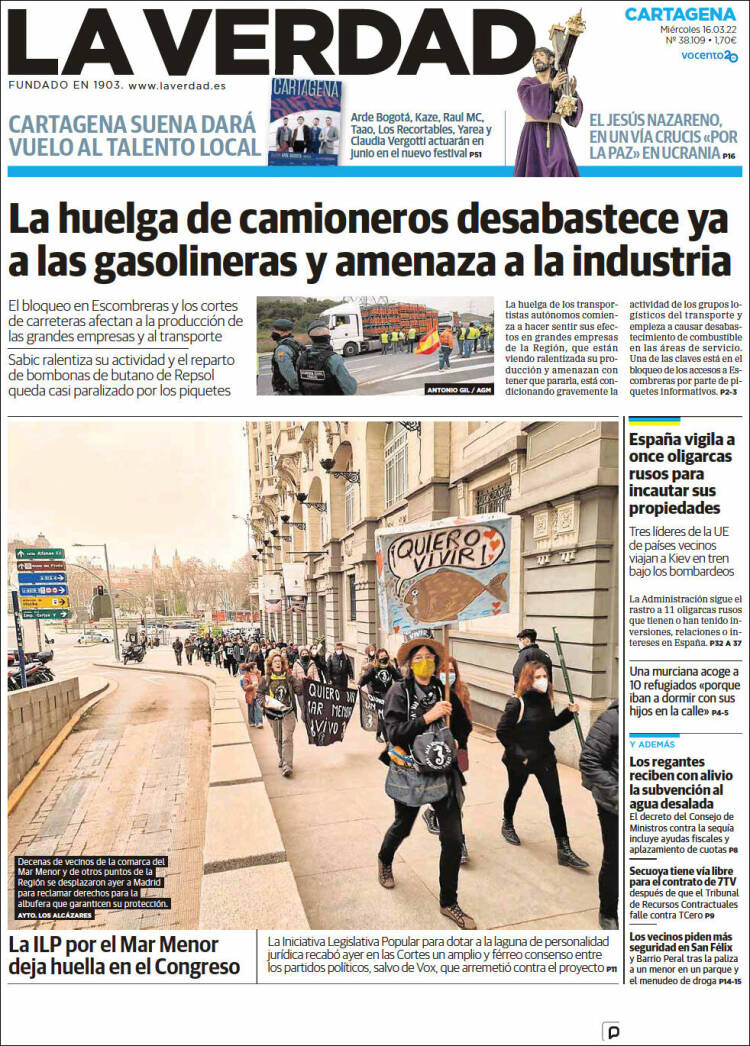 Portada de La Verdad de Cartagena (Espa&ntilde;a)