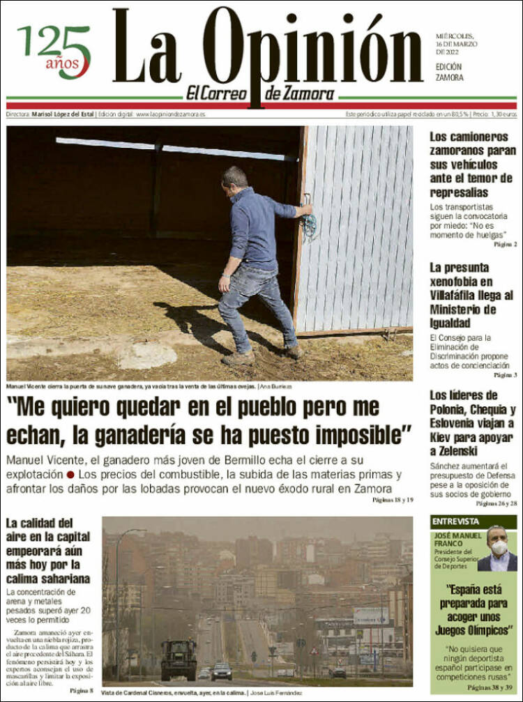 Portada de La Opinión - El Correo de Zamora (Spain)
