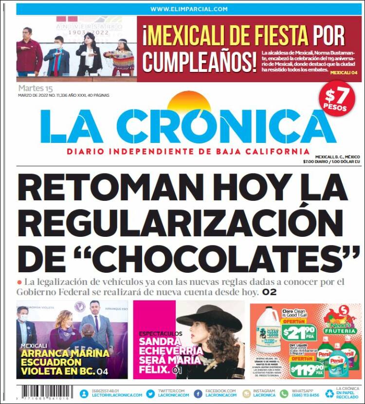 Portada de La Crónica de Baja California (M&eacute;xico)