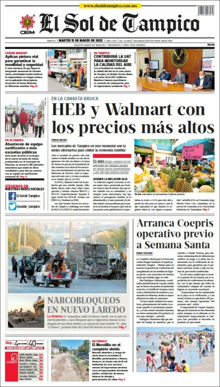 Portada de El Sol de Tampico (M&eacute;xico)