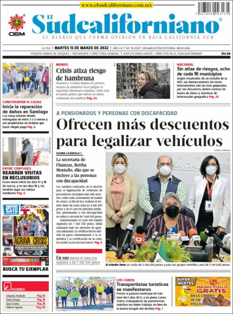 Portada de El Sudcaliforniano (M&eacute;xico)