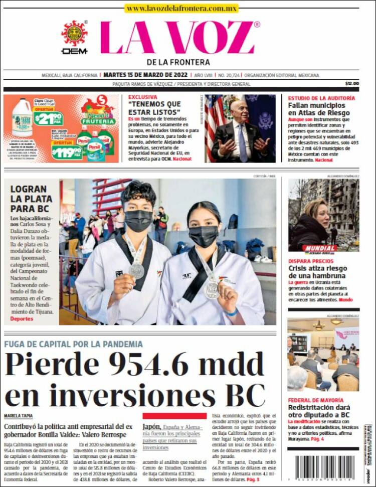 Portada de La Voz de la Frontera (M&eacute;xico)