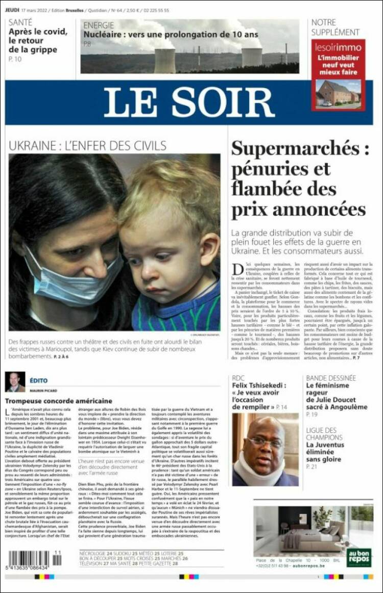 Portada de Le Soir (B&eacute;lgica)