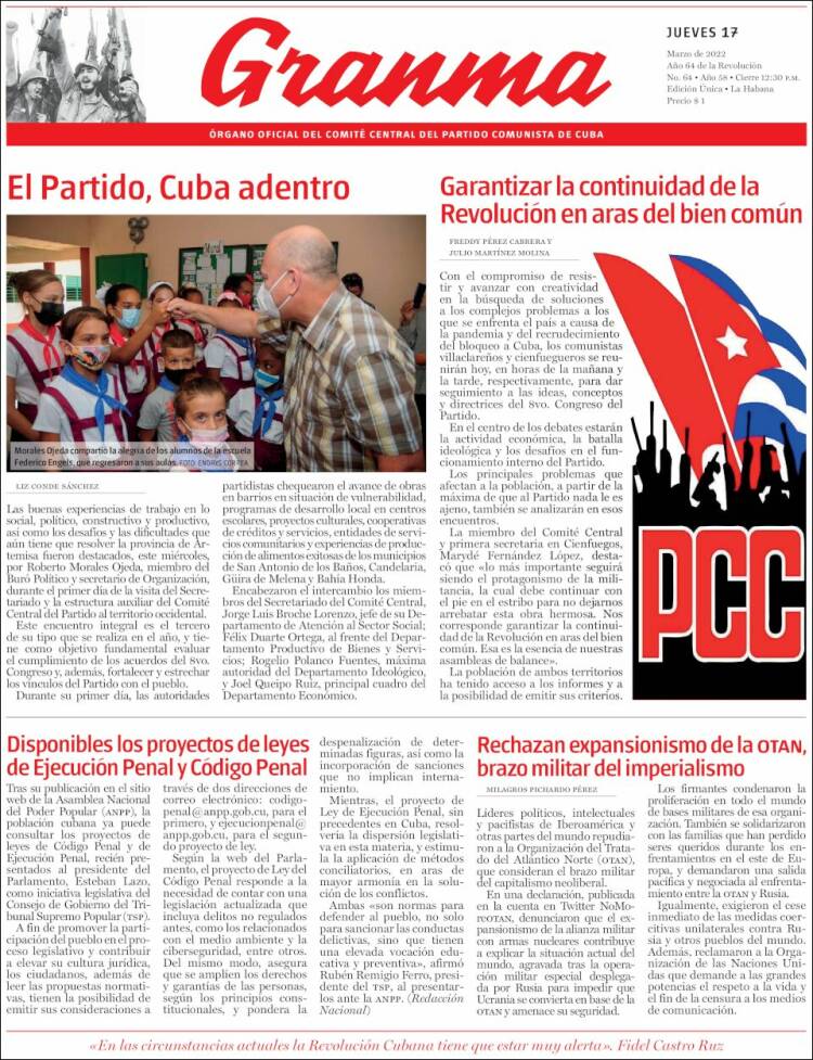 Portada de Granma (Cuba)