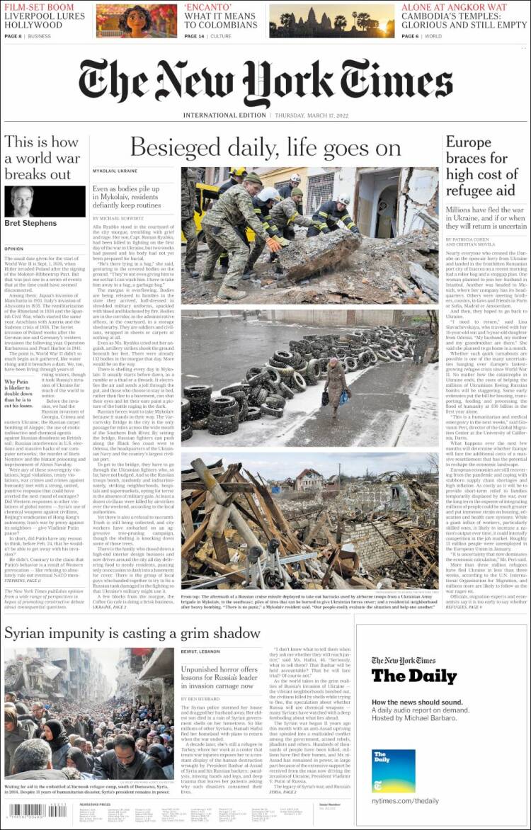 Portada de International New York Times (Europa)