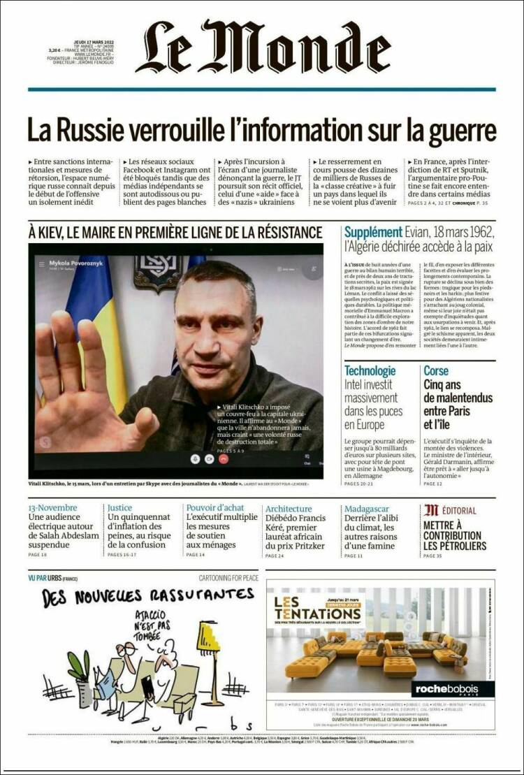 Portada de Le Monde (Francia)