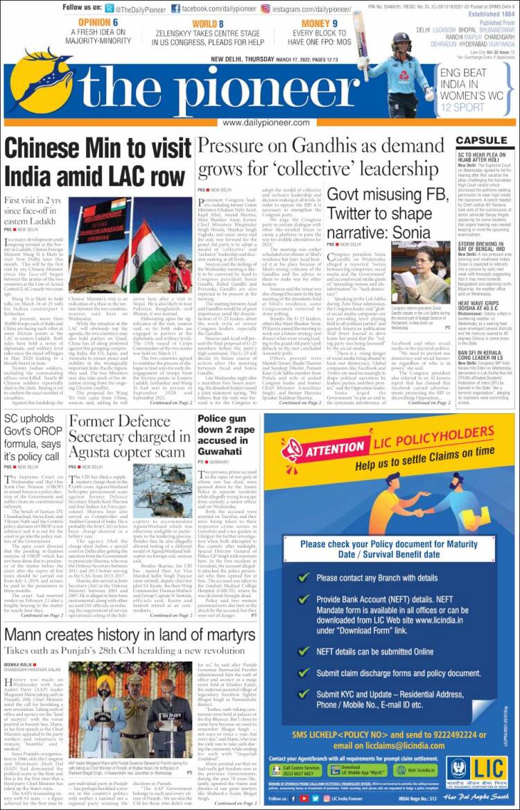 Portada de The Pioneer (India)