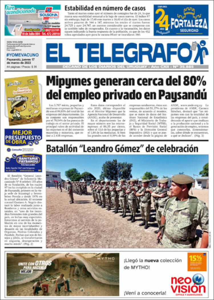 Portada de El Telégrafo (Uruguay)
