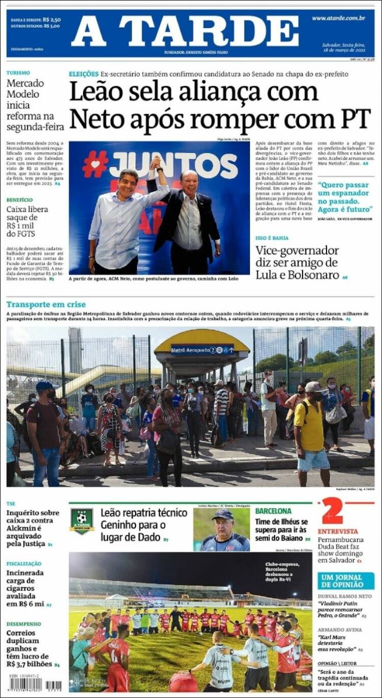 Portada de Diário A Tarde (Br&eacute;sil)