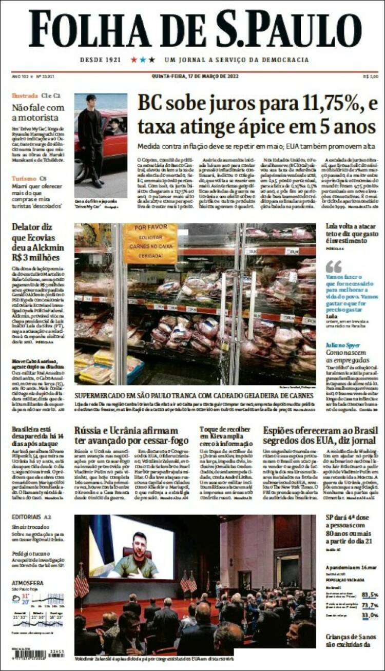 Portada de Folha de São Paulo (Br&eacute;sil)