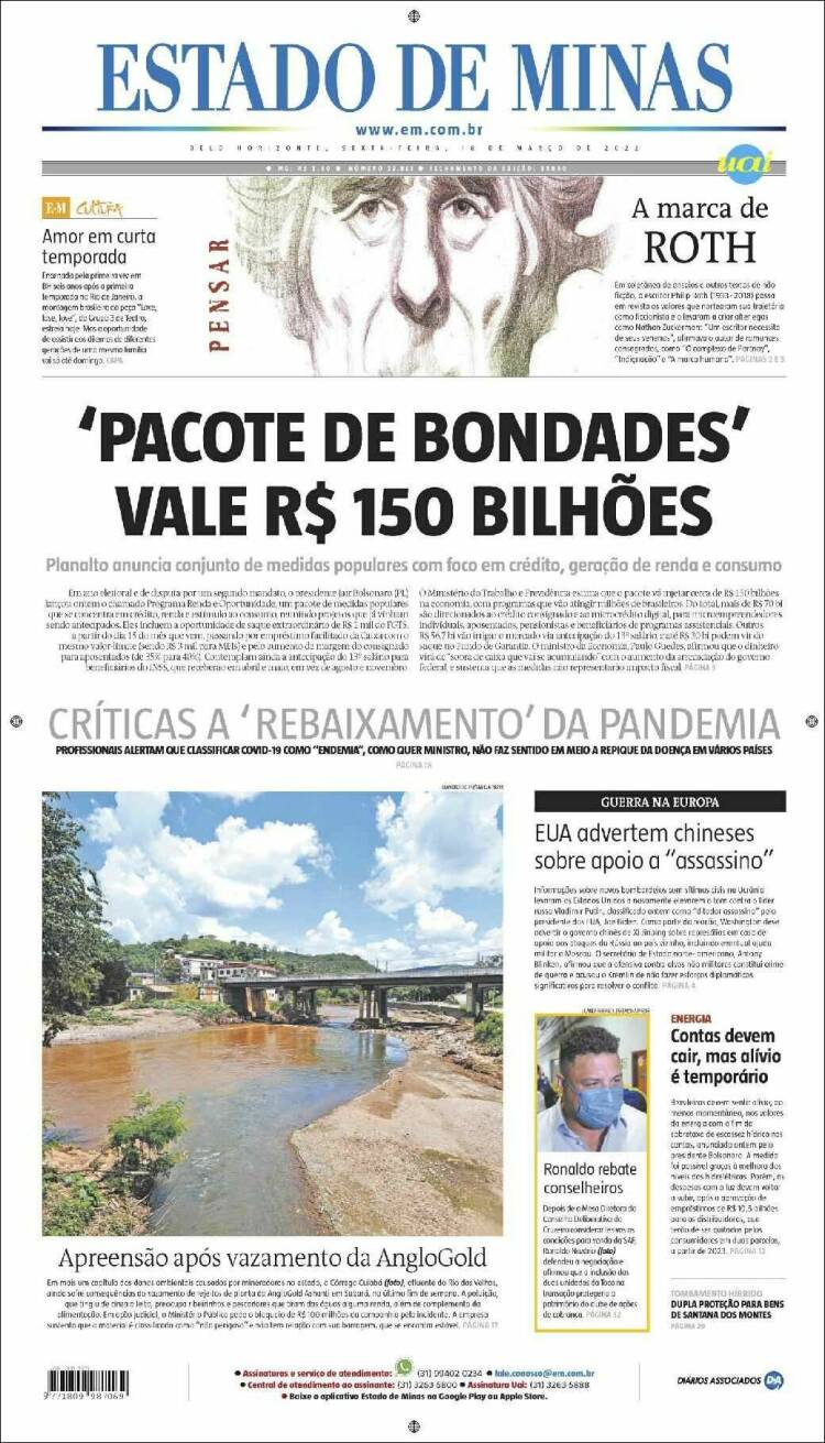Portada de Jornal Estado de Minas (Br&eacute;sil)
