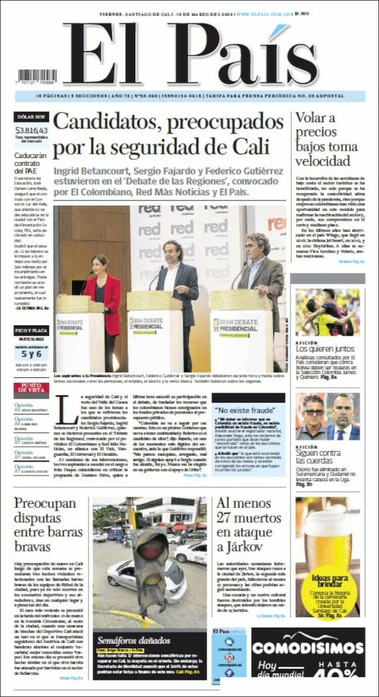 Portada de El País - Cali (Colombia)