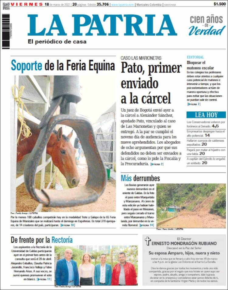 Portada de La Patria (Colombia)