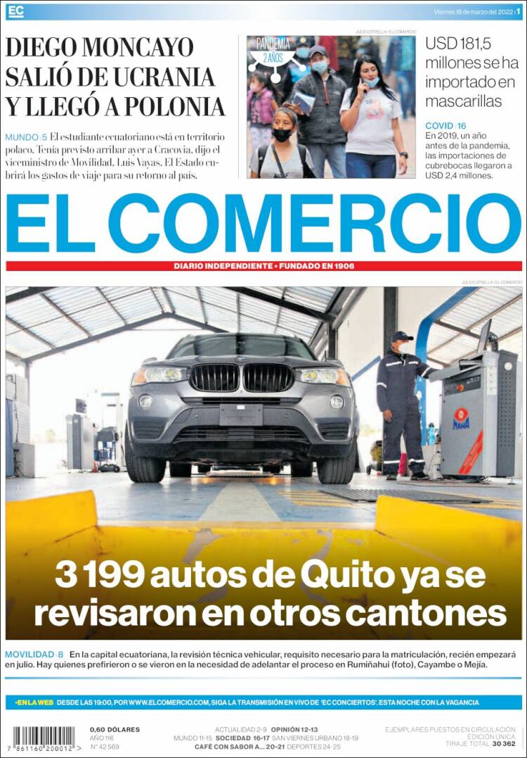 Portada de El Comercio (Ecuador)