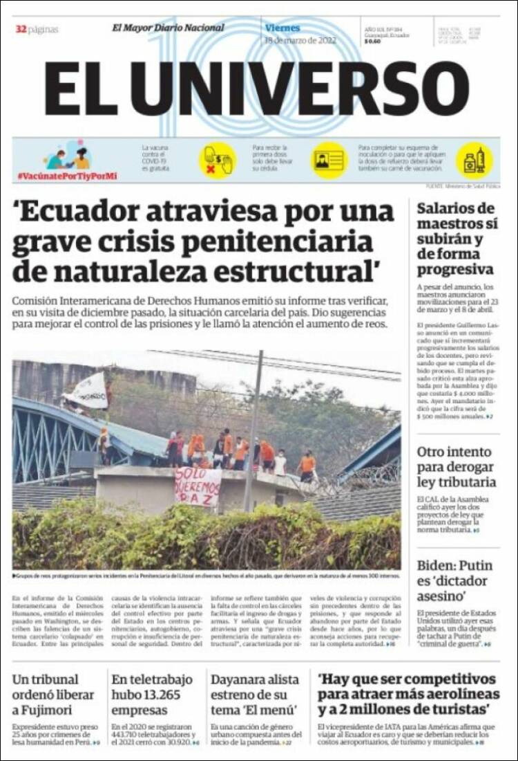 Portada de El Universo - Ecuador (Ecuador)