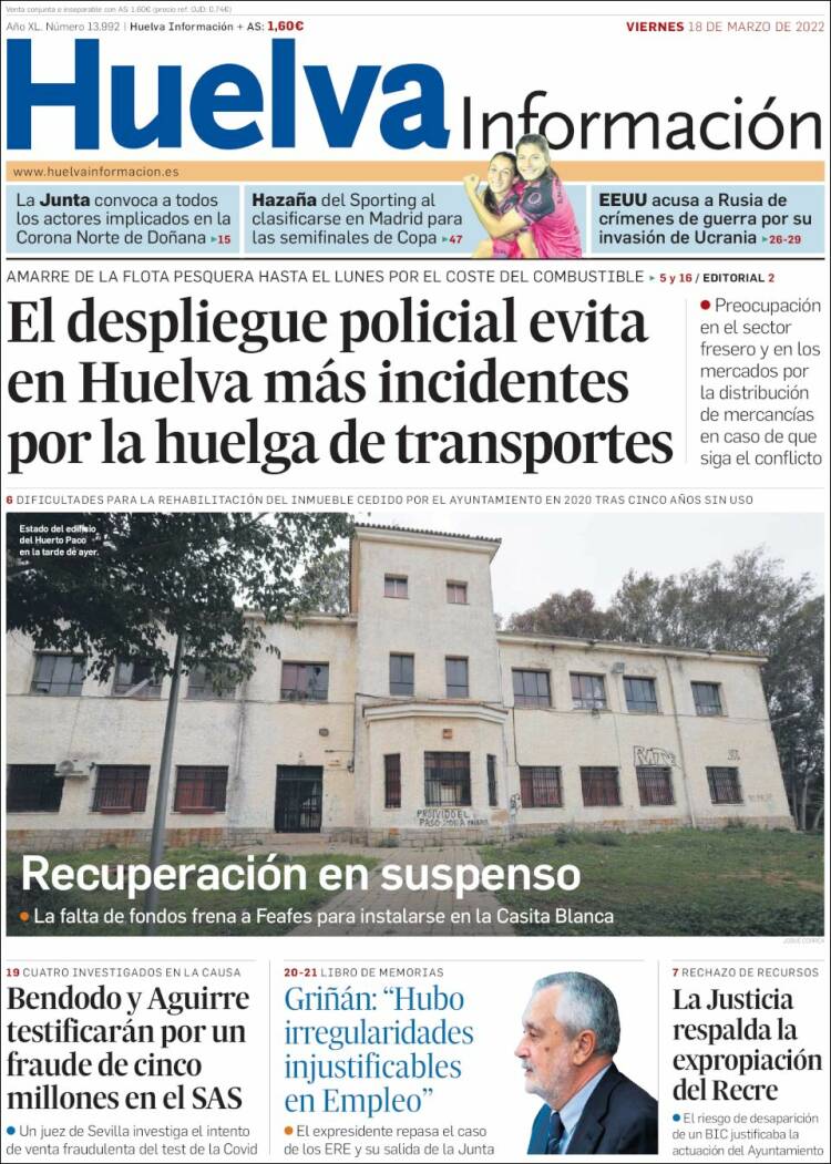 Portada de Huelva Información (España)