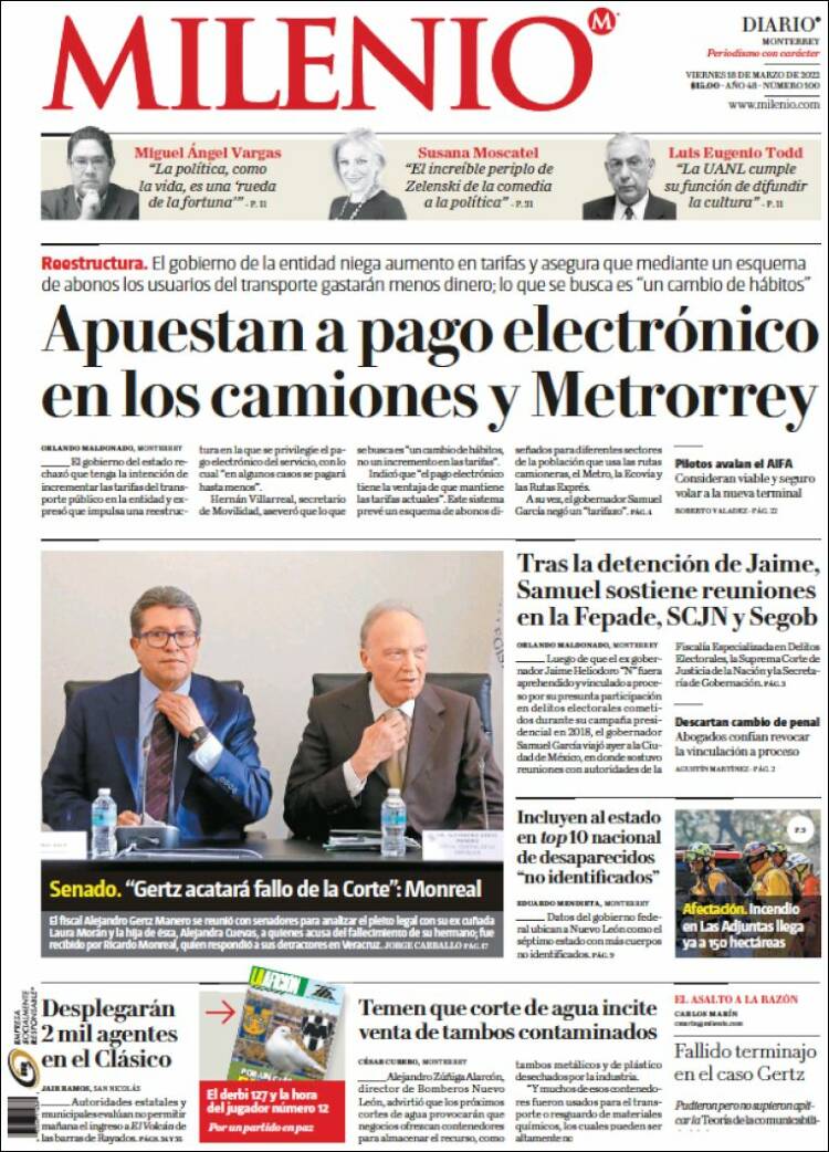 Portada de Milenio de Monterrey (Mexique)