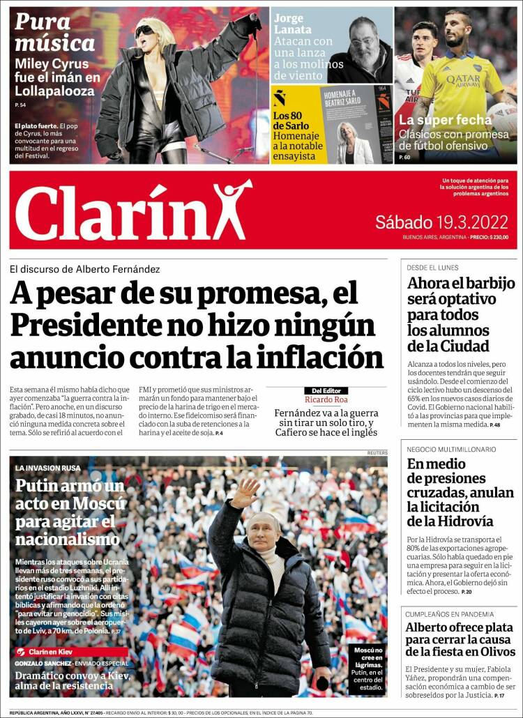 Portada de Clarín (Argentina)
