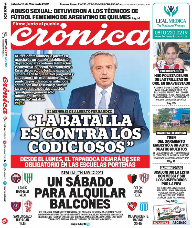 Portada de Crónica (Argentina)