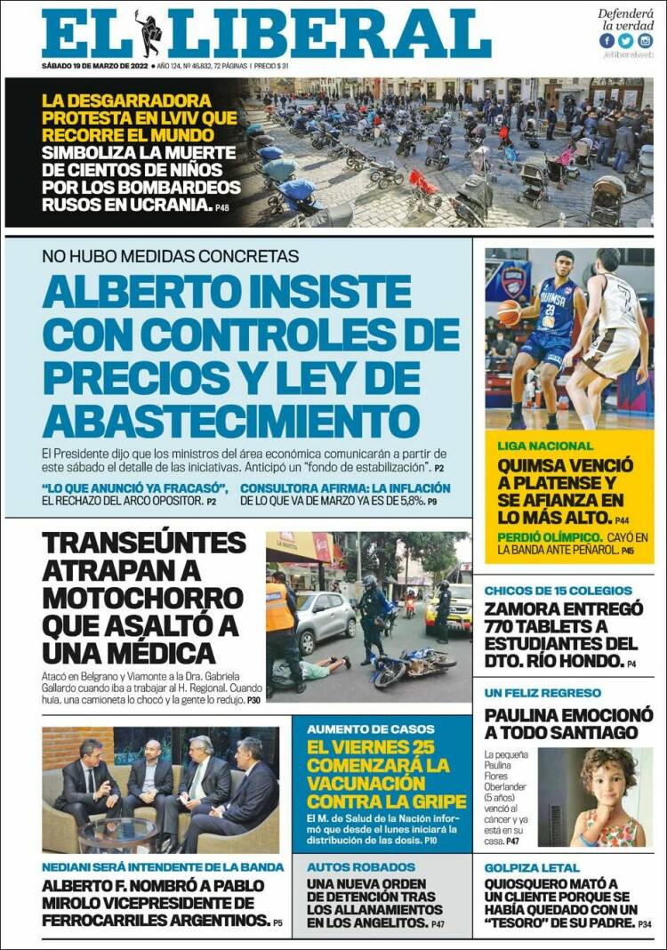 Portada de Diario El Liberal (Argentina)