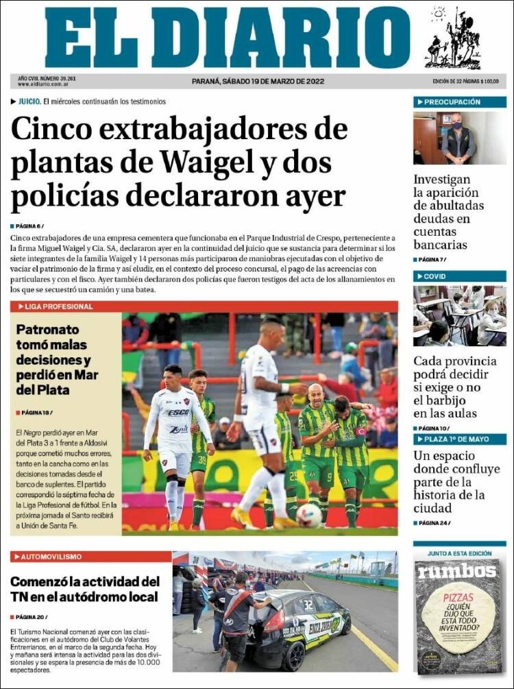 Portada de El Diario de Paraná (Argentina)