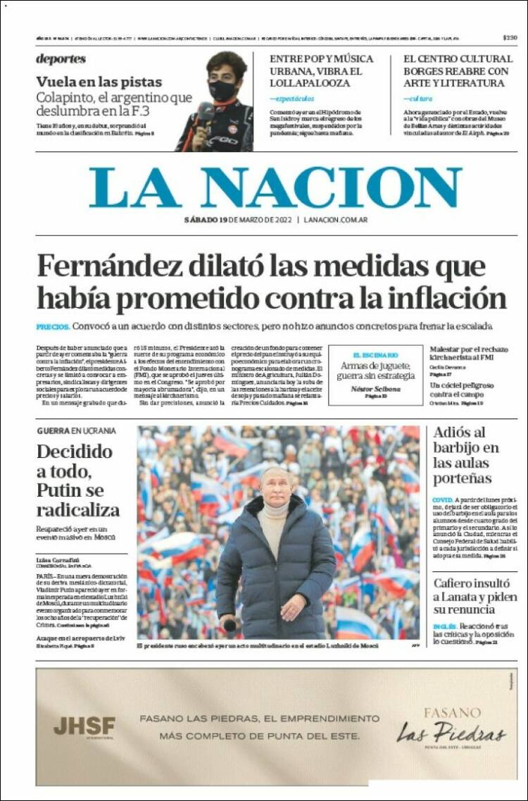 Portada de La Nación (Argentina)